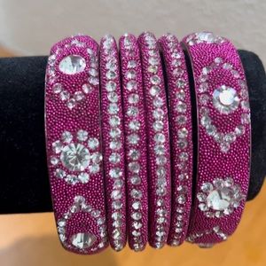 Pink and white metal bangles set